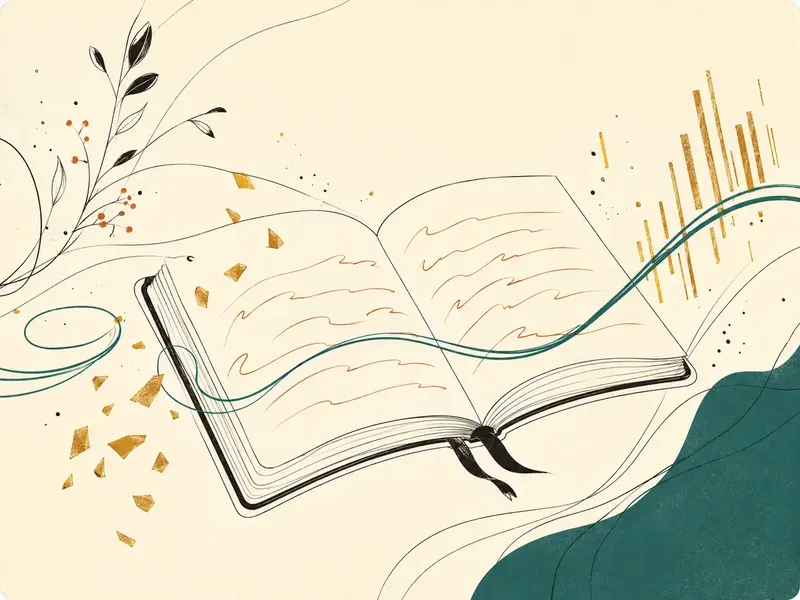 Open notebook with flowing creative lines and gathered song fragments